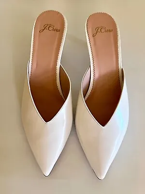 NIB J Crew Size 8 Ivory Natural Leather V-cut Kitten Heel Mules Shoes AB092 • $99