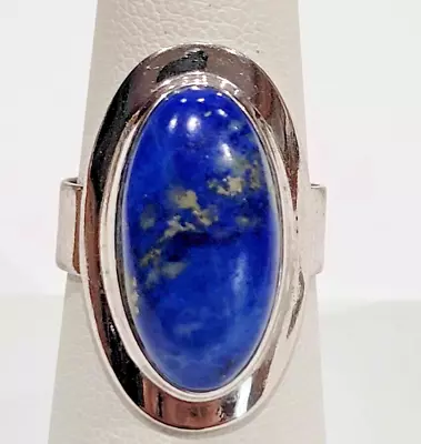 Lapis Lazuli Vintage Sterling Silver Cabochon Saddle Ring Sz 8 • $48