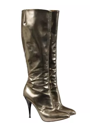 Giuseppe Zanotti Womens Knee High Stilleto Heel Boots US 7.5 EU 37.5 Silver Gold • $187.12