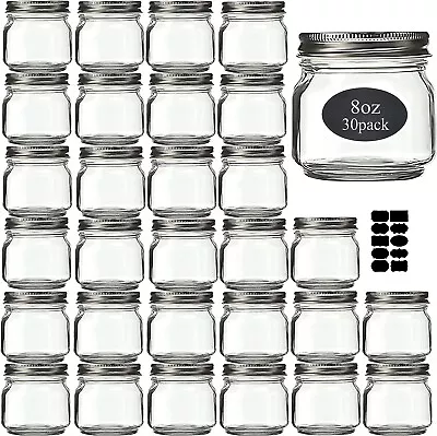 Glass Mason Jars 8 Oz - 30 Pack With Silver Lids For Canning - L8.1 • $25.99