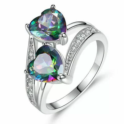 Gorgeous Mystic Topaz Silver Ring Wedding Women Rings Jewelry Gifts Size 6-10 • $2.93