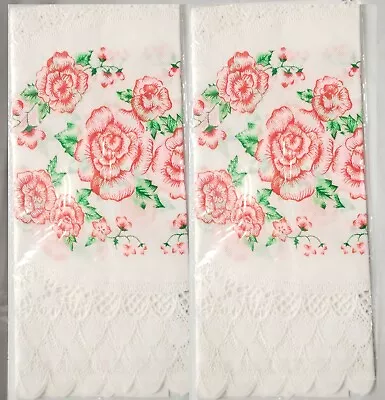 Set Of 2 Same Vinyl Table Doilies/Runners 12  X 18  Rectangle PINK FLOWERS BH • $12.99