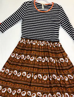 Matilda Jane Womens Winsome Dress Navy White Orange Floral Stripe Size SMALL • $22
