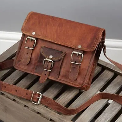 Handmade Men's Genuine Vintage Leather Satchel Messenger Laptop Briefcase Bag • $43.25