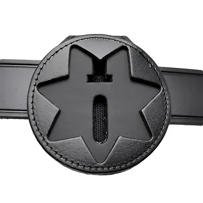 Perfect Fit 7 Point Star Badge Holder Clip On Neck Chain Black Leather Sheriff • $23.18