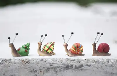 4pc Snail Garden Ornaments Colourful Shells Home Decor Mini Figures Insect Resin • £7.99