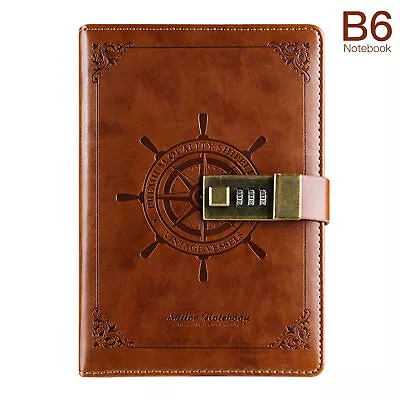 Brown Retro Password Book Diary Book Notebook With Lock Journal Lockable R3A7 • $31.89