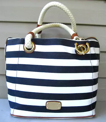 Michael Kors Tote Blue White Marina Shoulder Bag Rope Handle • $39.90