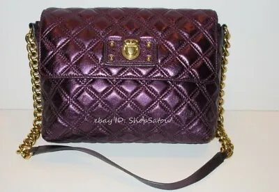 MARC JACOBS Large Single Quilted Leather Chained Handbag Purse METALLIC PURPLE • $329.99