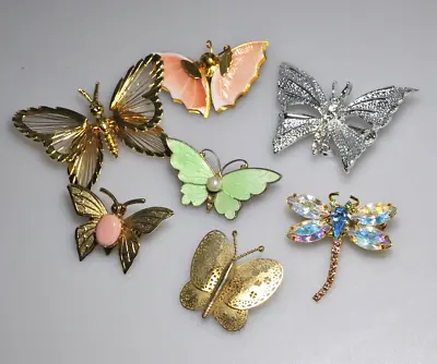 LOT VTG Now Butterfly Dragonfly Brooch Rhinestone Enamel  Some Signed XD19 • $19.99