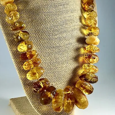 Unpolished Natural Golden Baltic Amber Bead Necklace Massive Amber Nuggets 104g • $119.75