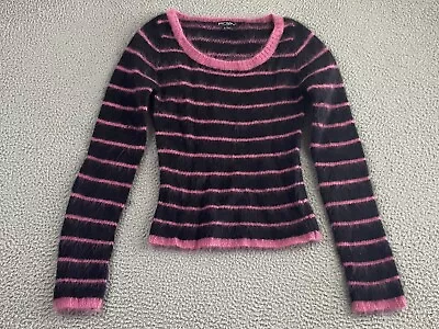 Betsey Johnson Sweater Women Size Medium Pink Black Y2K Vintage Angora EXCELLENT • $72.99