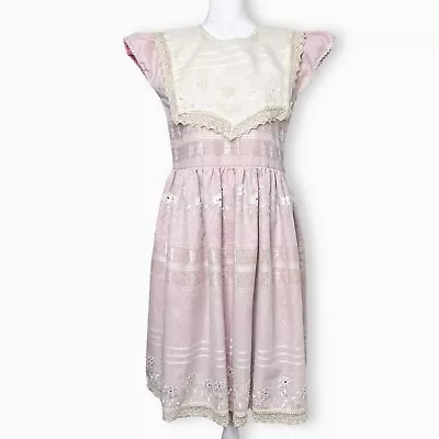 Womens Boho Mori Girl Cottagecore Dress Medium Pink Lace Girly Lolita Handmade • $49.87