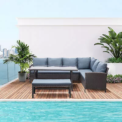 Outsunny 4pc Modern Outdoor Patio Rattan Wicker Patio Dining Table Bench Sofa • $649.99