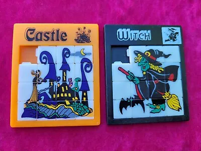 Lot Of 2 Vintage Tile Slide Puzzles Plastic Halloween WitchCastle Picture  • $19.79