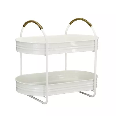 Vanilla White Galvanized 2 Tier Serving Tray Stand • $19.89