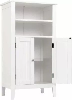 £54.75 • Buy Mdf Bathroom Floor Cabinet Wooden Storage Organizer With Double Door/shelf White