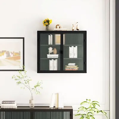 27.56 Glass Doors Modern Two-door Wall Cabinet With Featuring Three-tier Storage • $116.98