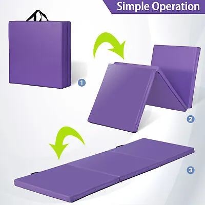 6' Exercise Tri-Fold EPE Foam PU Leather Gym Mat Yoga Martial Arts Gym Purple • $36.58