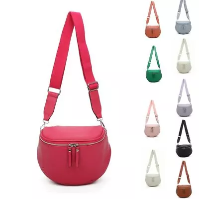 New Women Small Wide Strap Double Top Zip Shopper Shoulder Handbag Crossbody Bag • £19.99