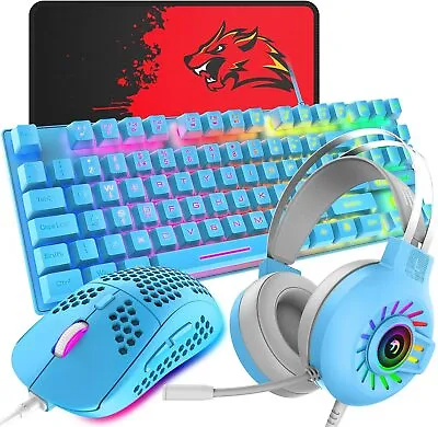 UK Wired Gaming Keyboard Mouse And RGB 3.5mm Headset Set RGB Backlit USB 88 Keys • $51.89