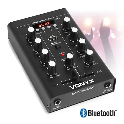 2 Channel Desktop DJ Mixer With Bluetooth Crossfader USB Player With Mic Input • £49