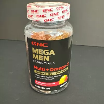 GNC Mega Men Multi Omega-3 Multivitamin  ****60ct Gummy****  Raspberry-Lemonade! • $11.39