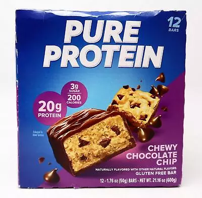 Pure Protein Bars 20g Protein 3g Sugar Gluten-Free - Chewy Chocolate Chip - 12ct • $24.97