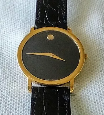 Movado Museum Watch Men/Women 87.45.884 Gold Plate Black Dial SUPERB CONDITION • $140