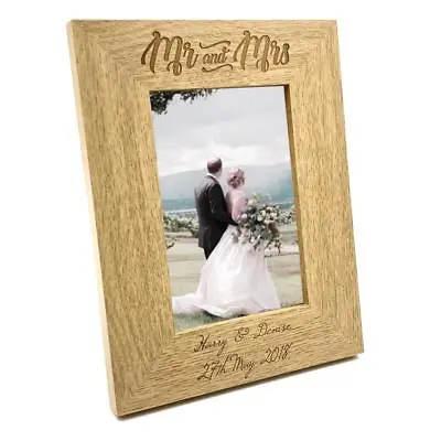 Personalised Engraved Mr And Mrs Wooden Photo Frame Wedding Gift FW139 • £14.99
