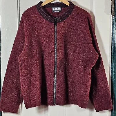 Tenth Mountain Unisex Burgandy Navy Blue Icelandic Wool Zip Cardigan Sweater M/L • $34.20