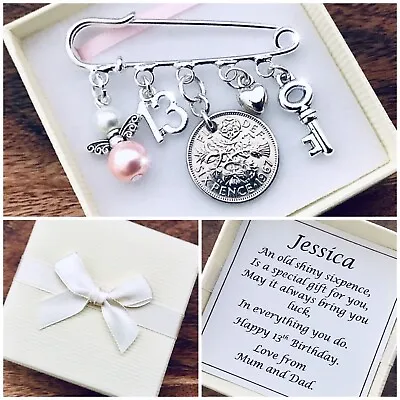 £4.99 • Buy LUCKY SIXPENCE Charm, 13th BIRTHDAY, KEY, ANGEL, PERSONALISED Gift Box