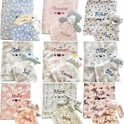 New Baby Boy Gift Set Embroidered Personalised Blanket And Comforter Set • £25.99