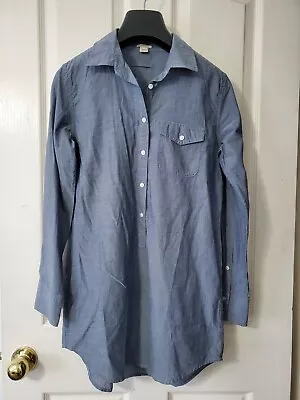 J Crew Factory Popover Tunic Blouse Size XS Long Sleeve Collared Chambray  • $13