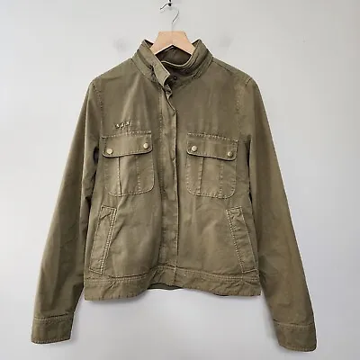 J. Crew Military Jacket Women's Medium Green Field Coat Full Zip Snap Button • $28.95