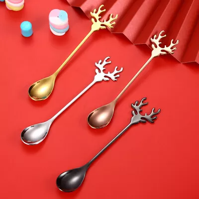 1PC Stainless Steel String Spoon Cartoon Elk Pattern Teaspoon For Coffee Dessert • $1.62