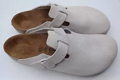 Birkenstock Ecru/white Suede Leather Boston Clogs - Uk 10.5 Eur 45  Regular Fit • £59.99