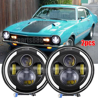 2pcs Fit Ford Mustang Maverick 1970-1977 7  Round LED Headlights Halo Hi-Lo Beam • $38.88