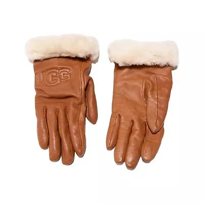 UGG Women Classic Logo Leather Gloves Brown Size S 0401 • $32.50