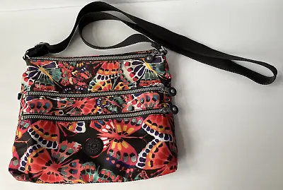 KIPLING Alvar Crossbody Lt Wt Purse Bright Colorful Butterfly Pattern Double Zip • $25