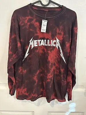 Tillys NWT Licensed Red Metallica Band Garment Tie Dye Longsleeve Shirt XS NEW • $15.90