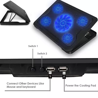 $59.99 • Buy NEW 10-17Inch Gaming Laptop Cooler Five Quite Fans Macbook 2018 New A1989/A1990