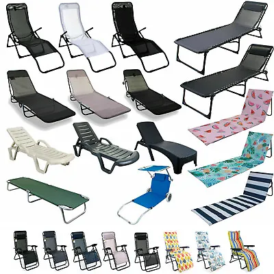 Garden Reclining Sun Lounger Folding Chair Bed Rocker Recliner Beach Camping • £34.99