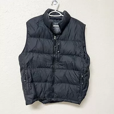LL Bean Full Jacket Mens Goose Down Puffer Vest Black Nylon Zip Pockets Size L • $39.99