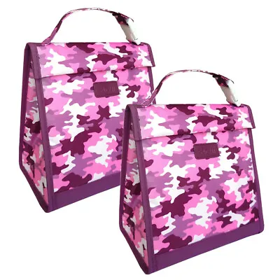 2x Sachi Junior 24cm Insulated Lunch Pouch Storage Bag W/ Carry Handle Camo Pink • $27