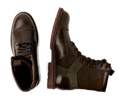 NEW - G-STAR RAW Men's 'TENDRIC' Olive/BrownLEATHER COMBAT BOOTS - 9 US 42 EU • $119.96