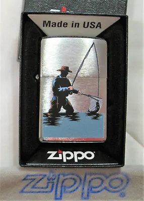 ZIPPO  FLY FISHERMAN Lighter FISHING Z1012 Mint In Box  NEW Sealed • £26.96