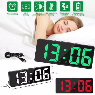 Alarm Snooze Clock Thermometer Digital LED Display USB/Battery Operated Mirror • £8.99