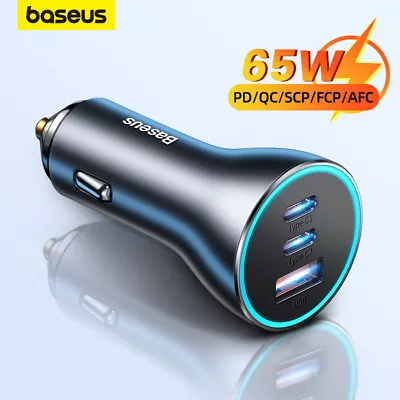 Baseus 65W USB Type C Car Charger PD Fast Charge Charger For IPhone 15 Samsung • $25.99