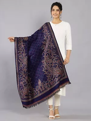 Blue Paisley Winter Cashmere Wool Shawl Wrap Women Large Pashmina Throw 80  • $35.99